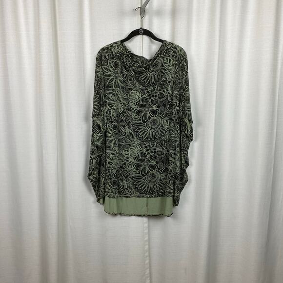 Bryn Walker Green&Brown Leaf Print Cowl Neck Dolman Sleeve Poncho Blouse Sz.L - Picture 3 of 11